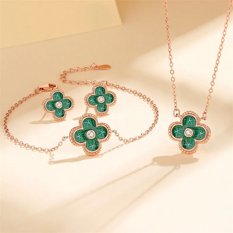 Emerald Green Four Leaf Clover Bracelet