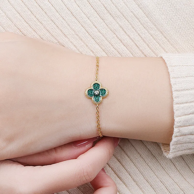 Emerald Green Four Leaf Clover Bracelet