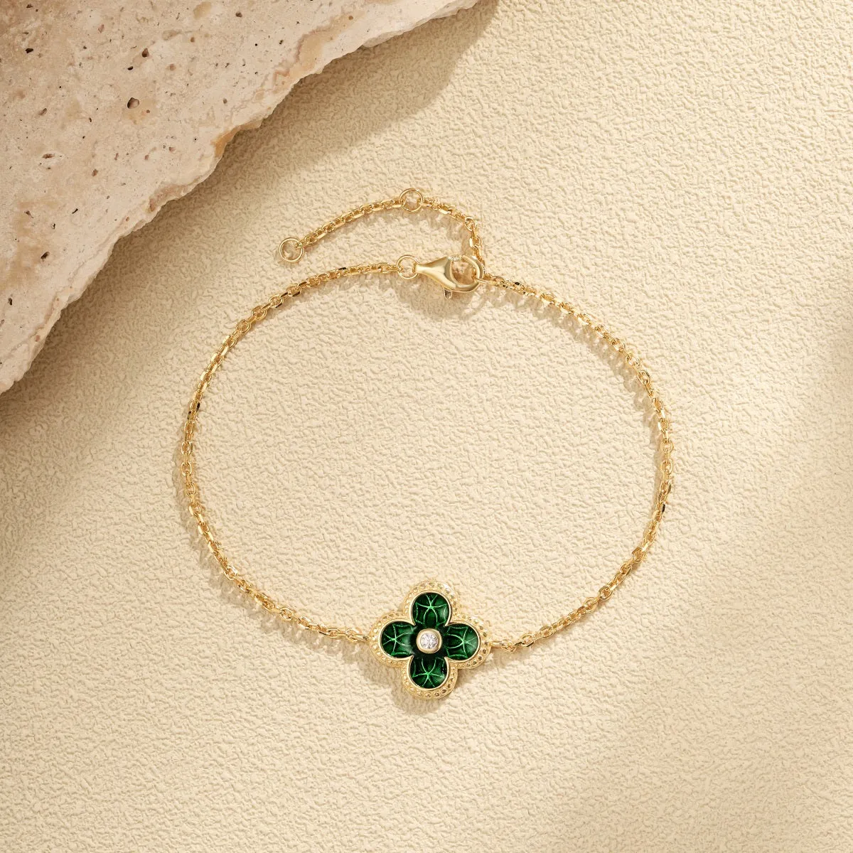Emerald Green Four Leaf Clover Bracelet