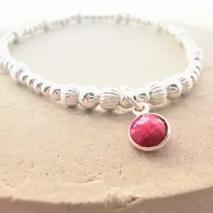 EVIE Sterling Silver Bead Bracelet with Ruby