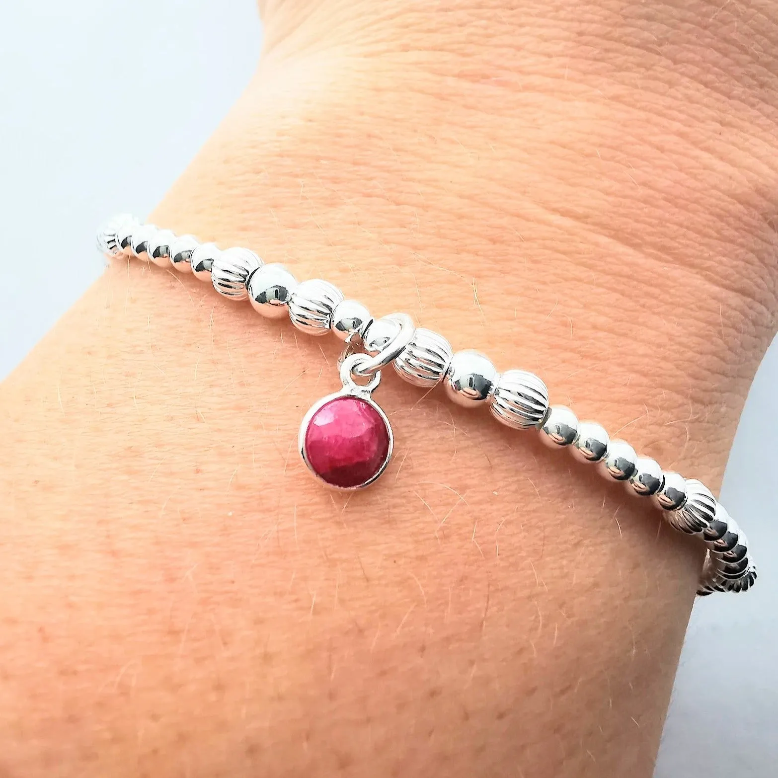 EVIE Sterling Silver Bead Bracelet with Ruby