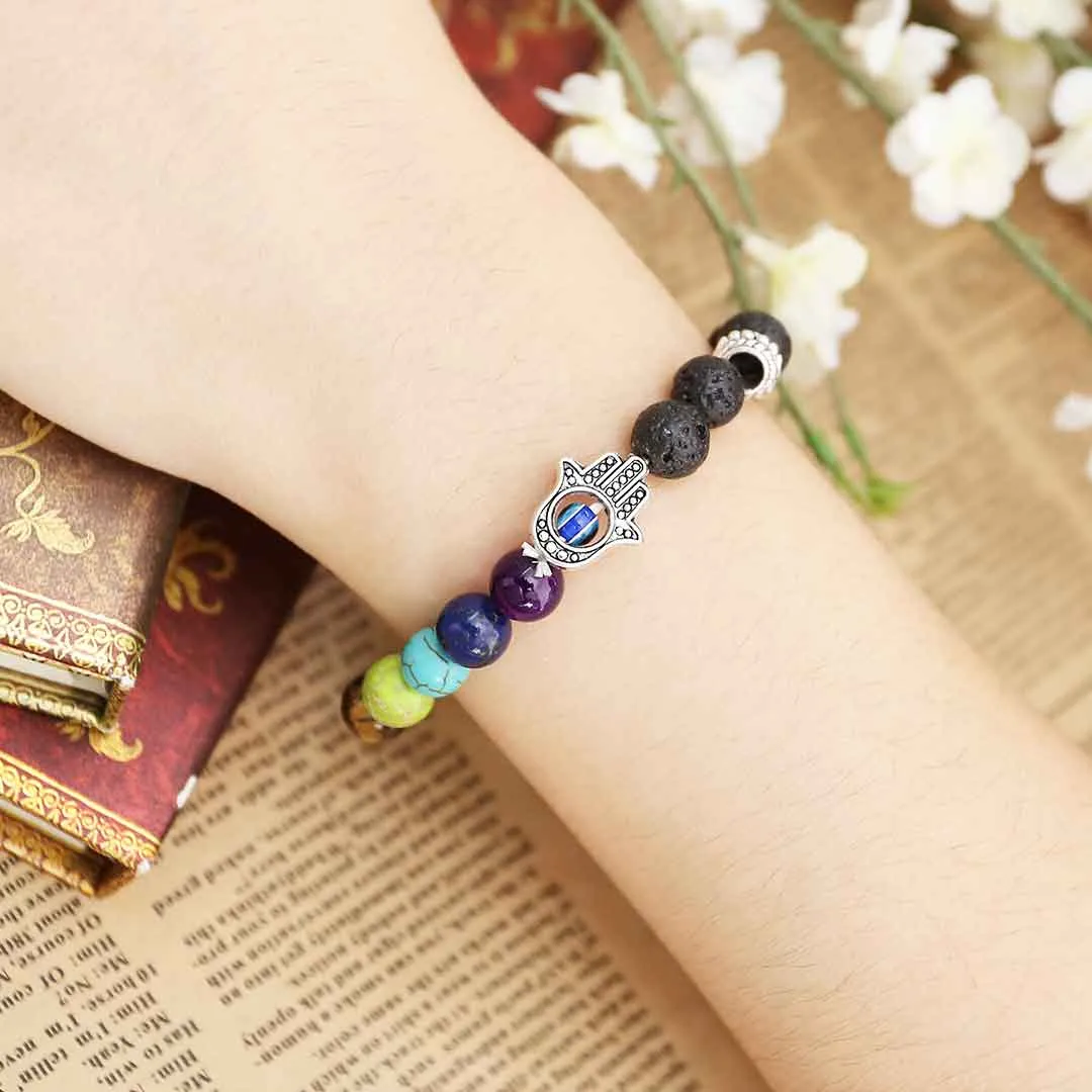 Evil Eye Lava Stone Beans Gemstone Bracelet | Jovivi