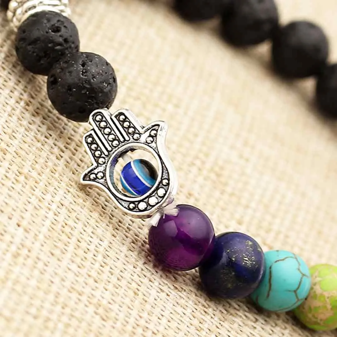 Evil Eye Lava Stone Beans Gemstone Bracelet | Jovivi