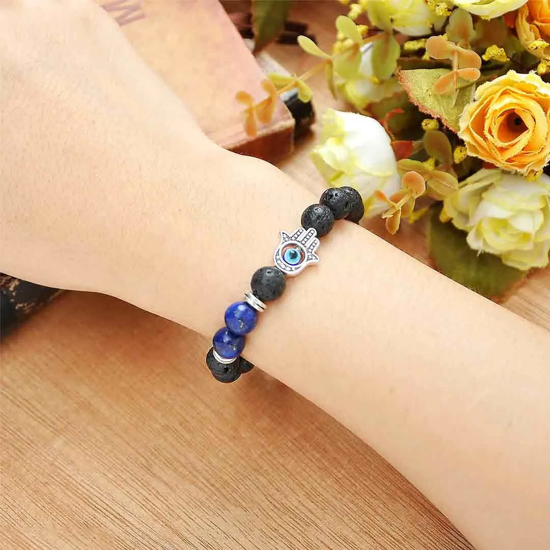 Evil Eye Lava Stone Beans Gemstone Bracelet | Jovivi