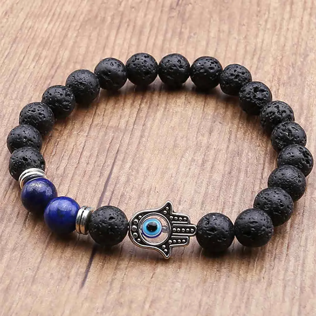 Evil Eye Lava Stone Beans Gemstone Bracelet | Jovivi