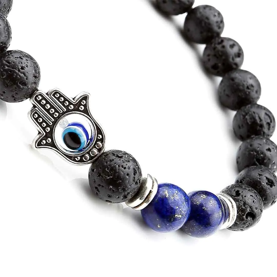 Evil Eye Lava Stone Beans Gemstone Bracelet | Jovivi