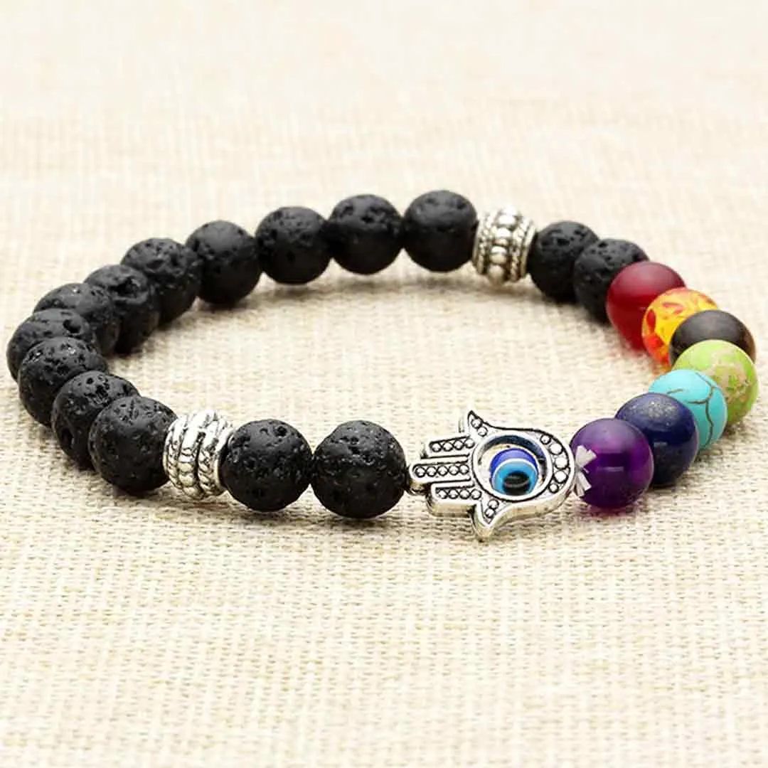 Evil Eye Lava Stone Beans Gemstone Bracelet | Jovivi