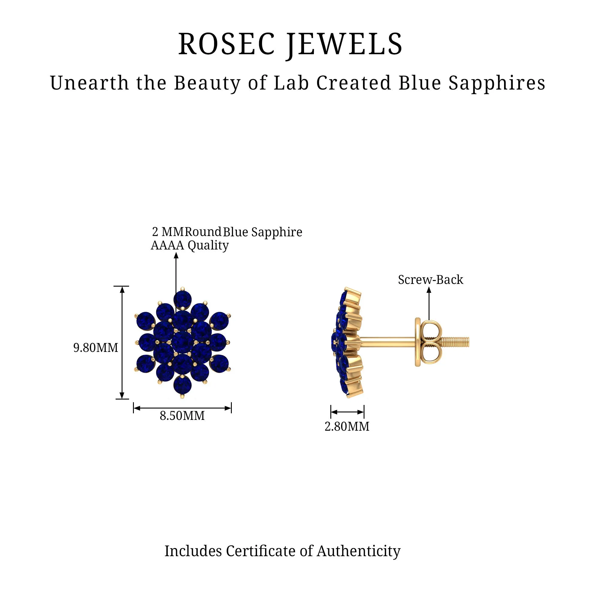 Flower Inspired Lab Grown Blue Sapphire Cluster Stud Earrings