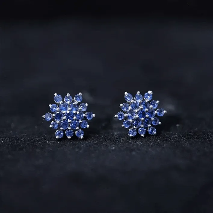 Flower Inspired Lab Grown Blue Sapphire Cluster Stud Earrings