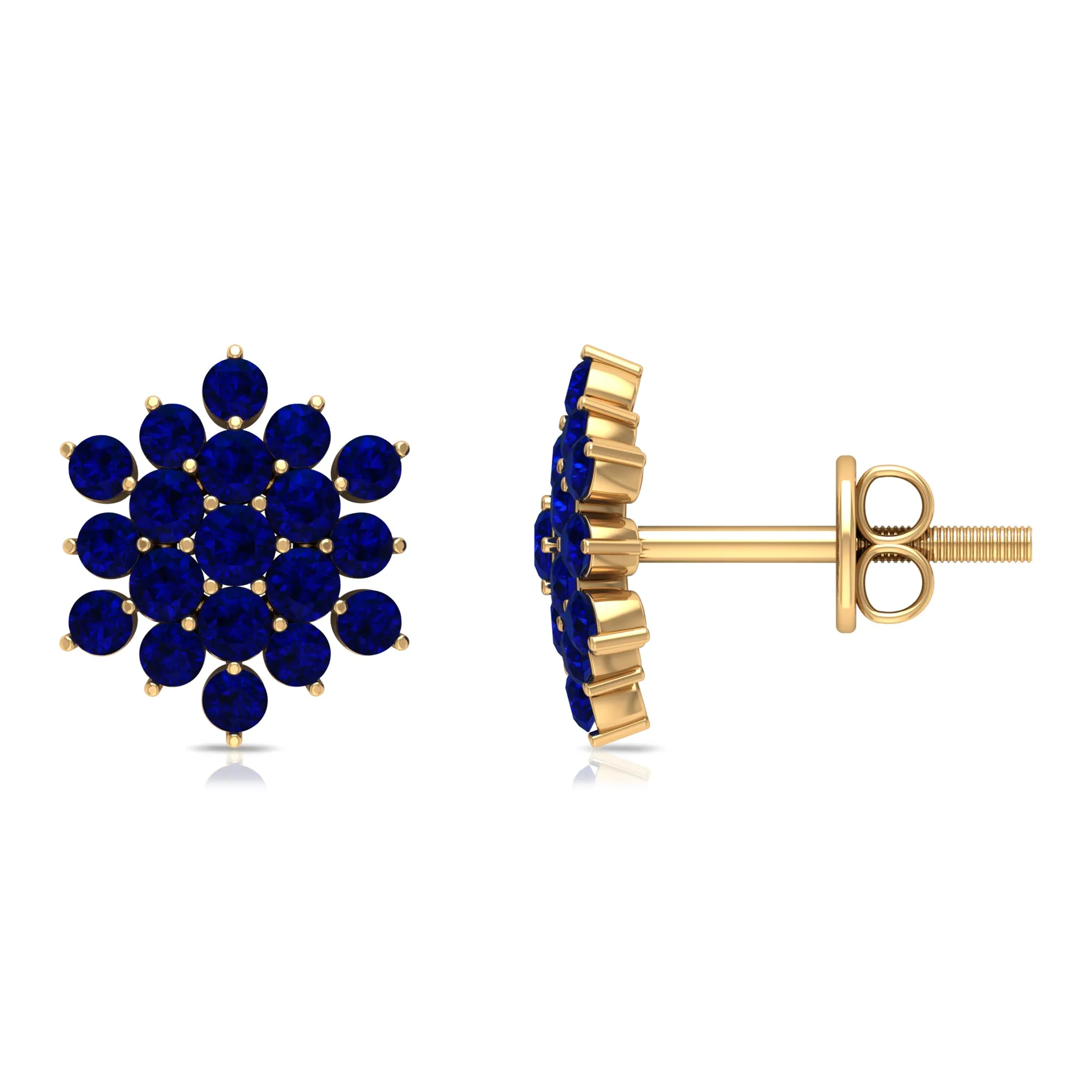 Flower Inspired Lab Grown Blue Sapphire Cluster Stud Earrings