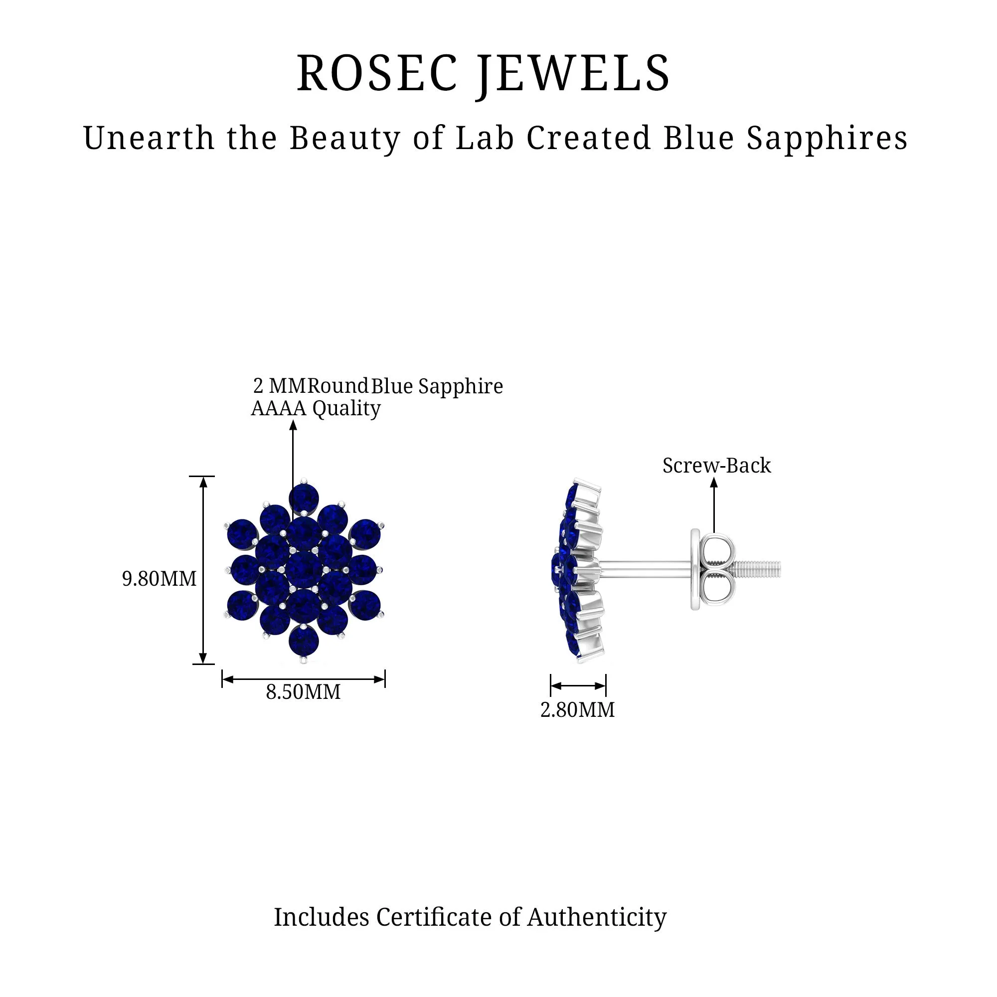 Flower Inspired Lab Grown Blue Sapphire Cluster Stud Earrings