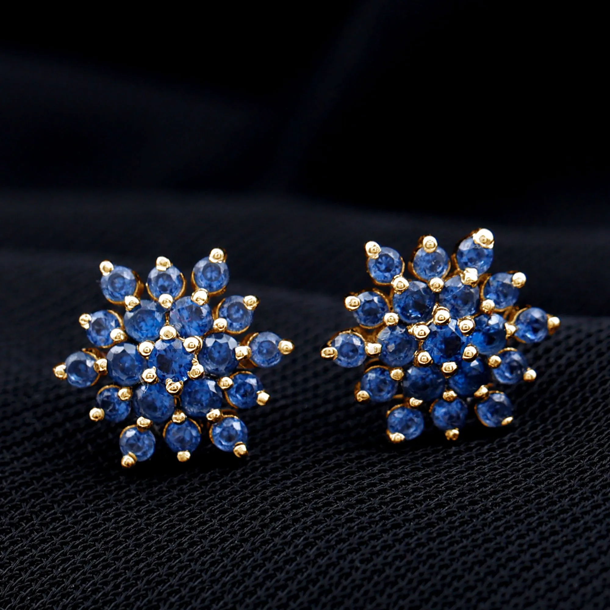 Flower Inspired Lab Grown Blue Sapphire Cluster Stud Earrings