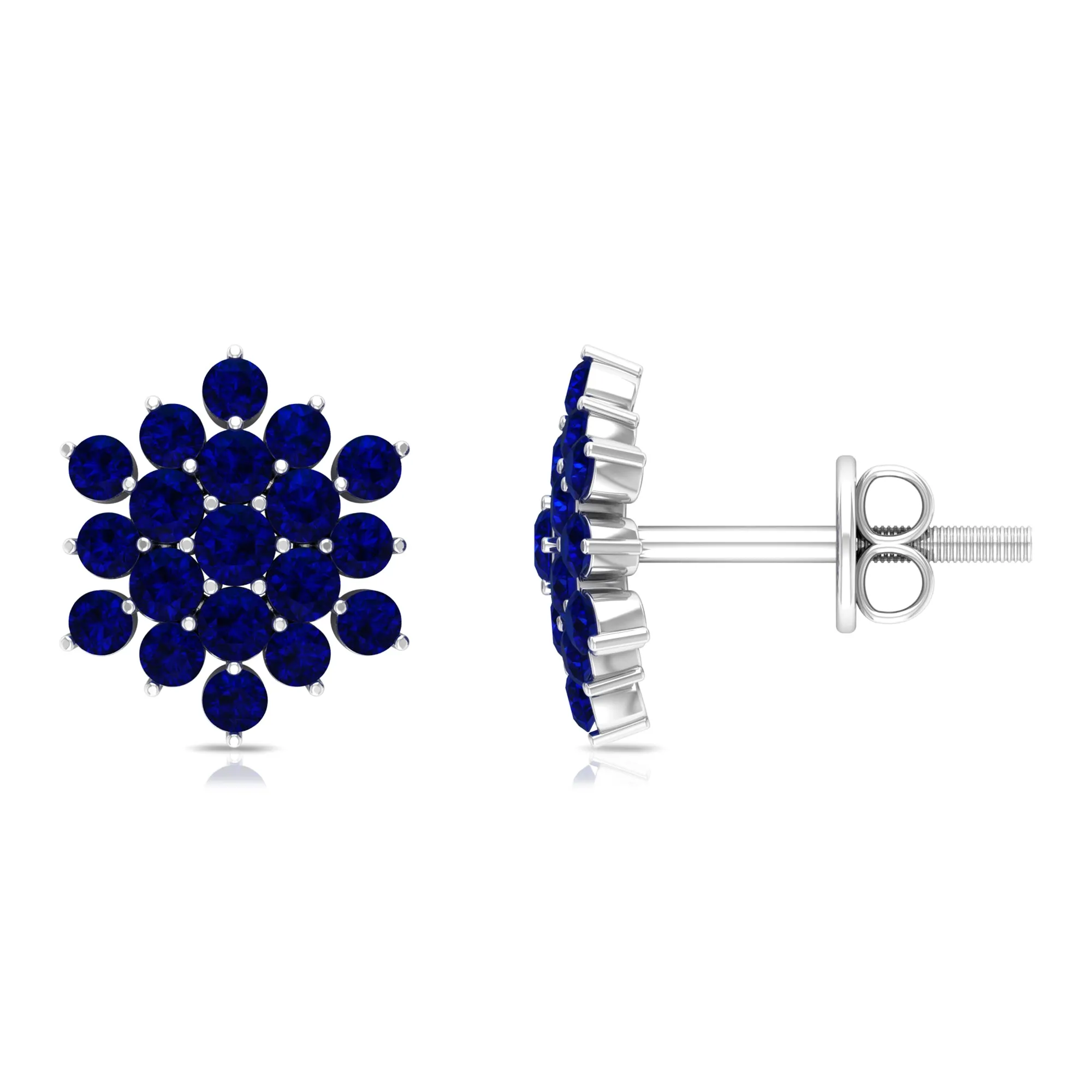 Flower Inspired Lab Grown Blue Sapphire Cluster Stud Earrings