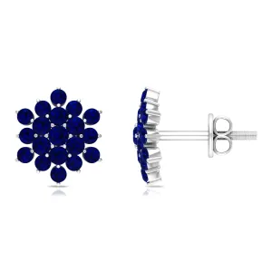 Flower Inspired Lab Grown Blue Sapphire Cluster Stud Earrings