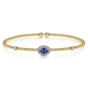 Gabriel & Co. Bujukan Bead Cuff Diamond Halo Sapphire Bracelet