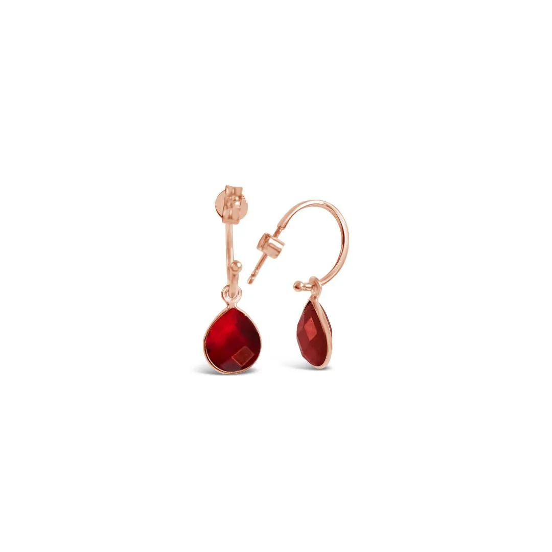 Garnet Drop Hoop Earrings | Rose Gold - January