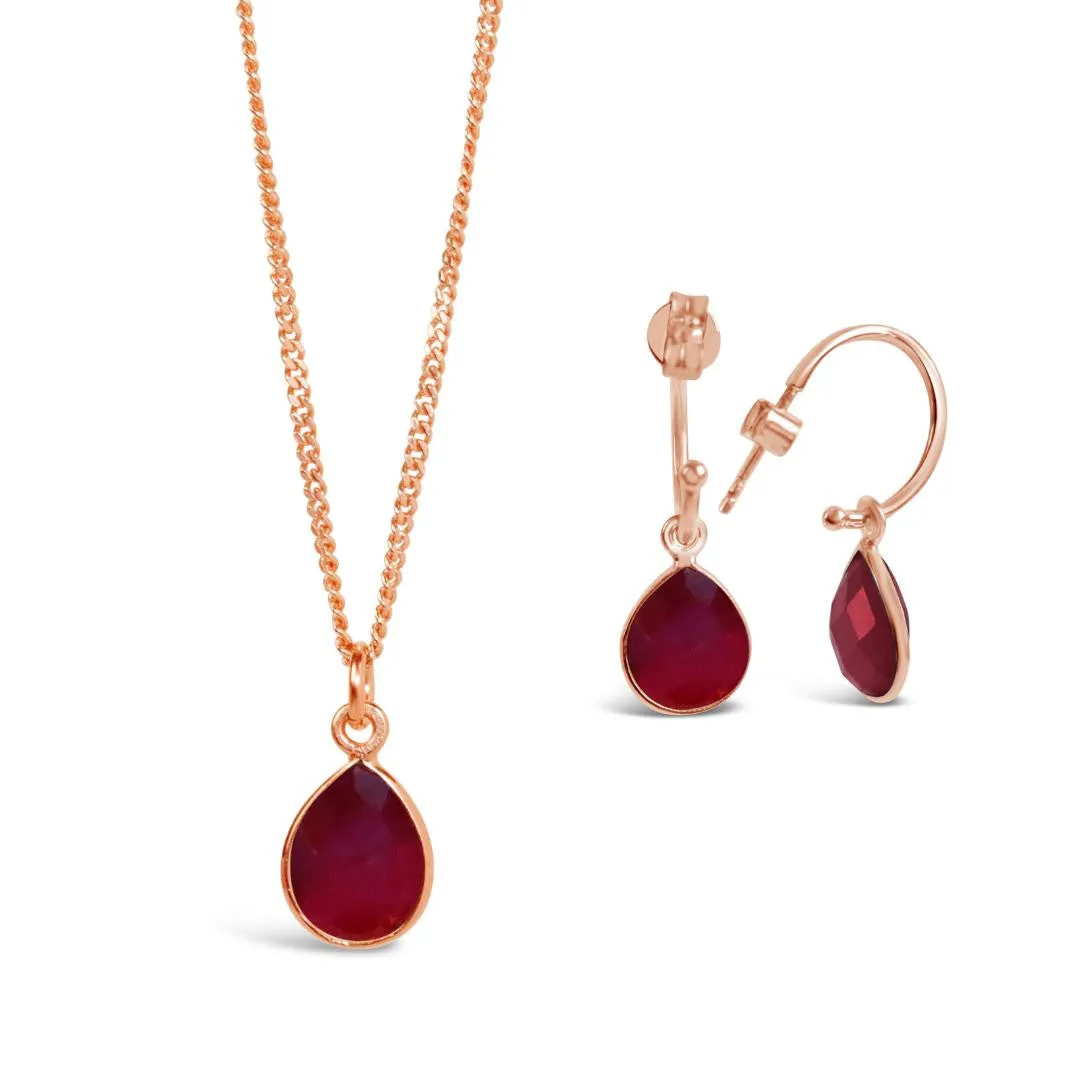 Garnet Drop Hoop Earrings | Rose Gold - January