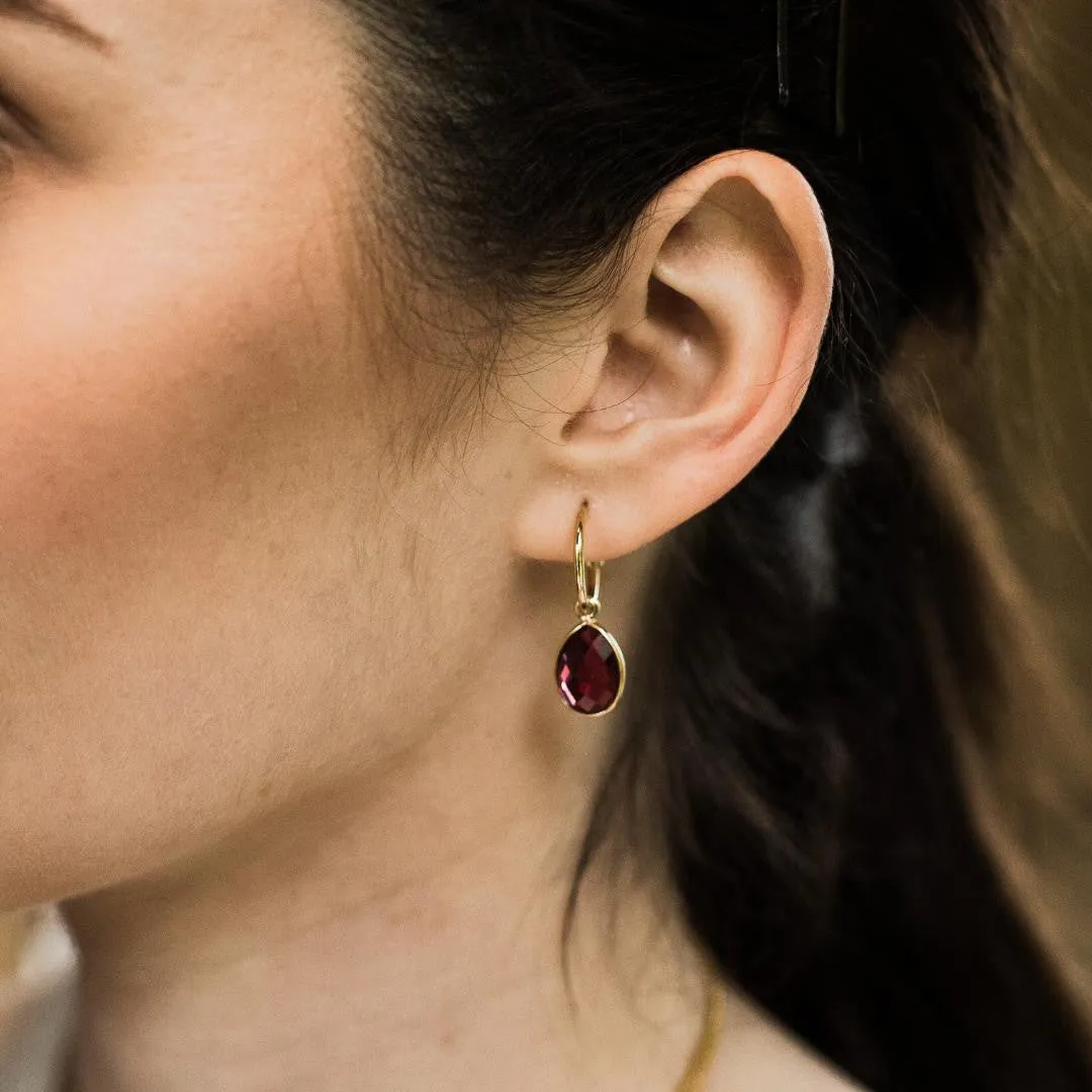 Garnet Drop Hoop Earrings | Rose Gold - January