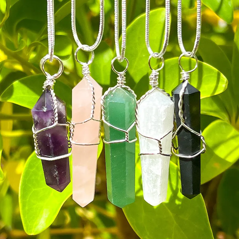 Gemstone Double Point Pendant Necklace