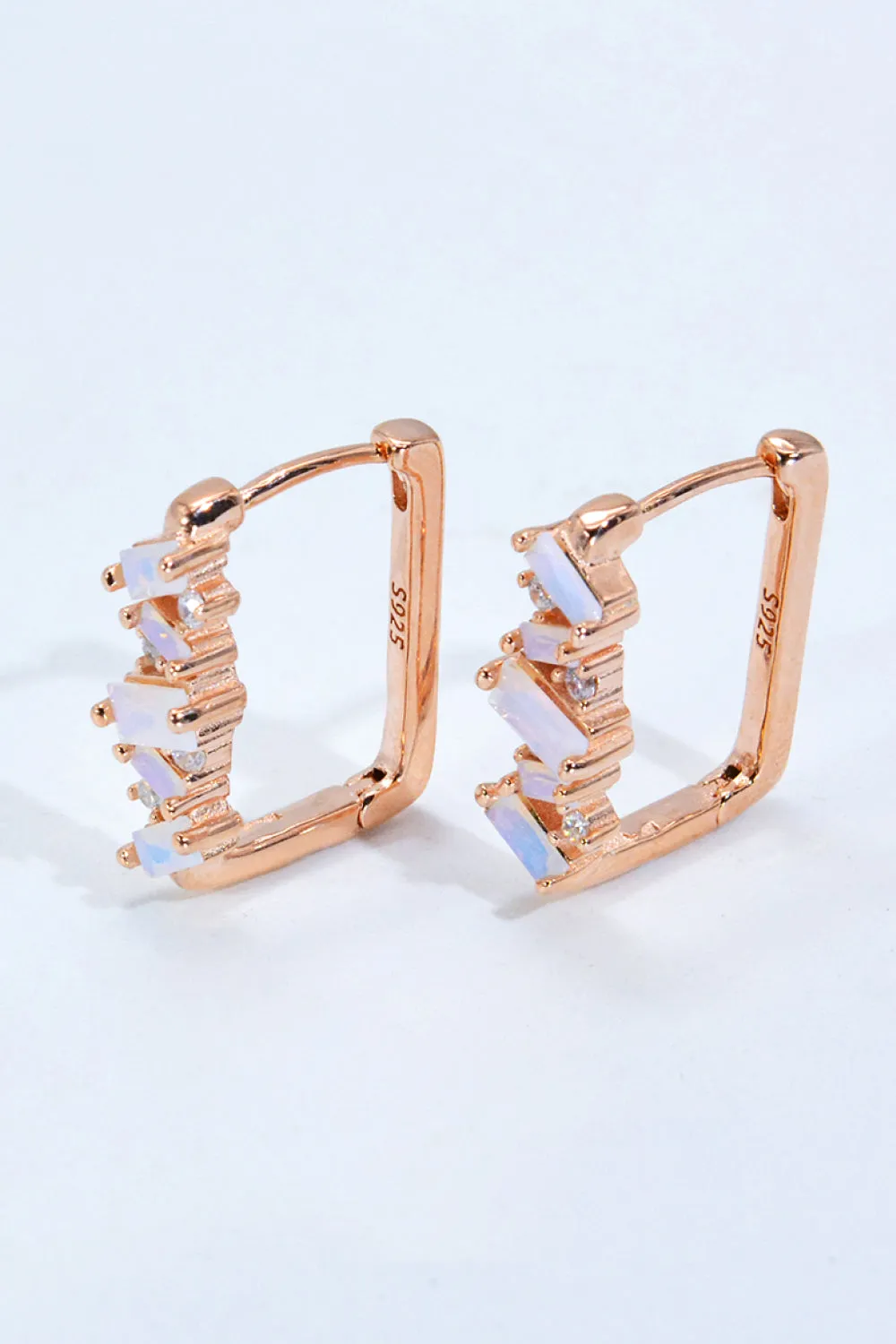 Geometric Rectangle Natural Moonstone Earrings