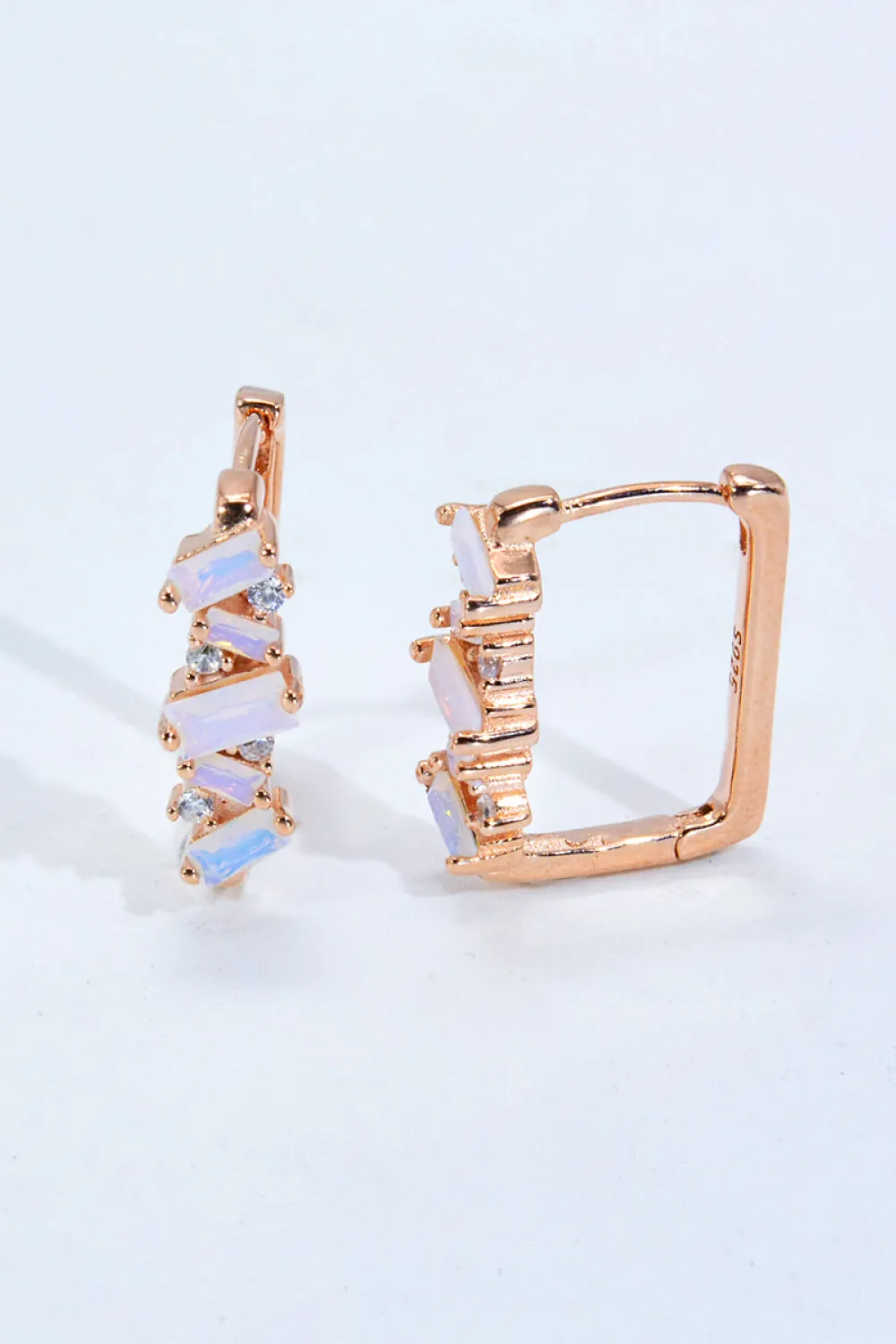 Geometric Rectangle Natural Moonstone Earrings