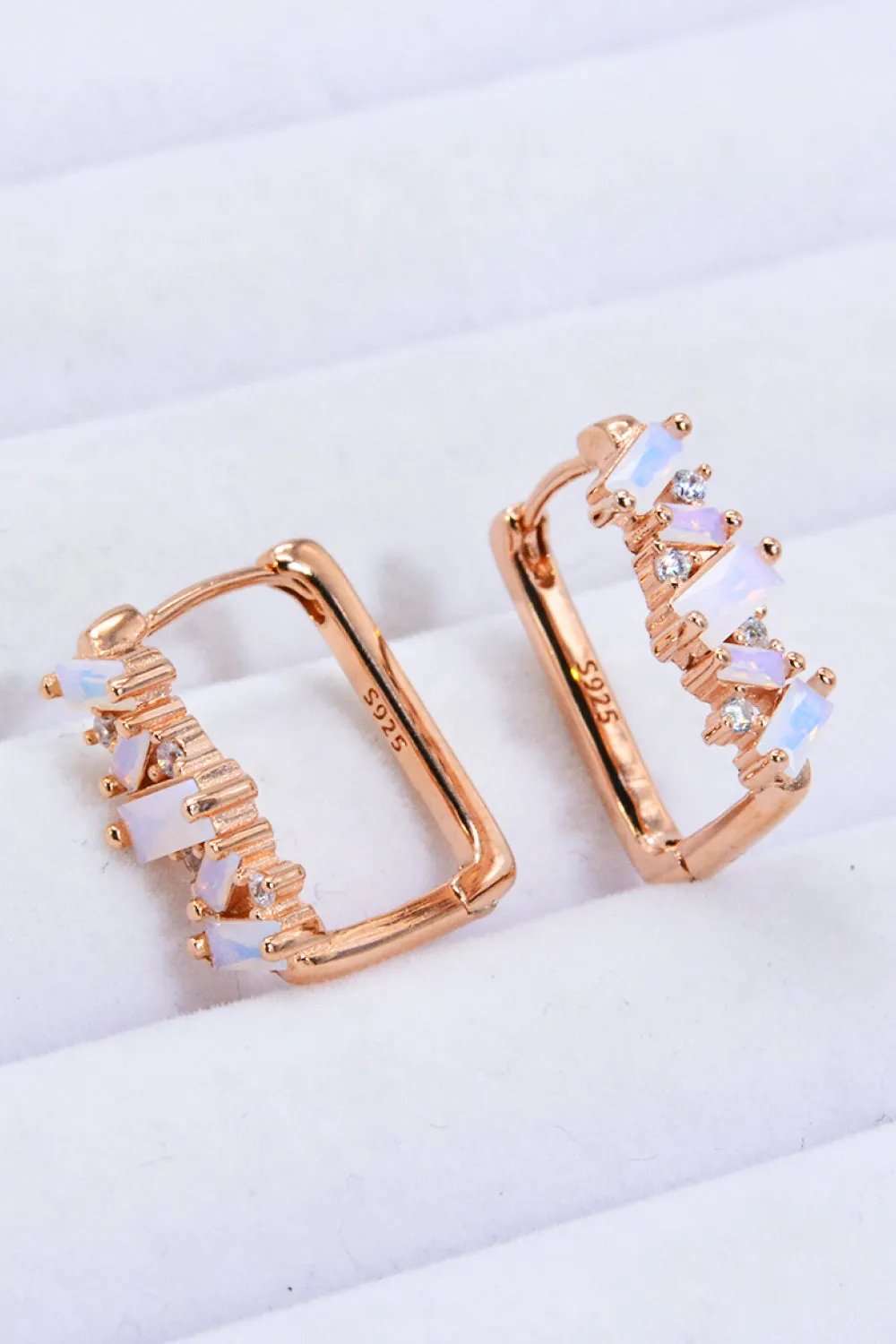 Geometric Rectangle Natural Moonstone Earrings