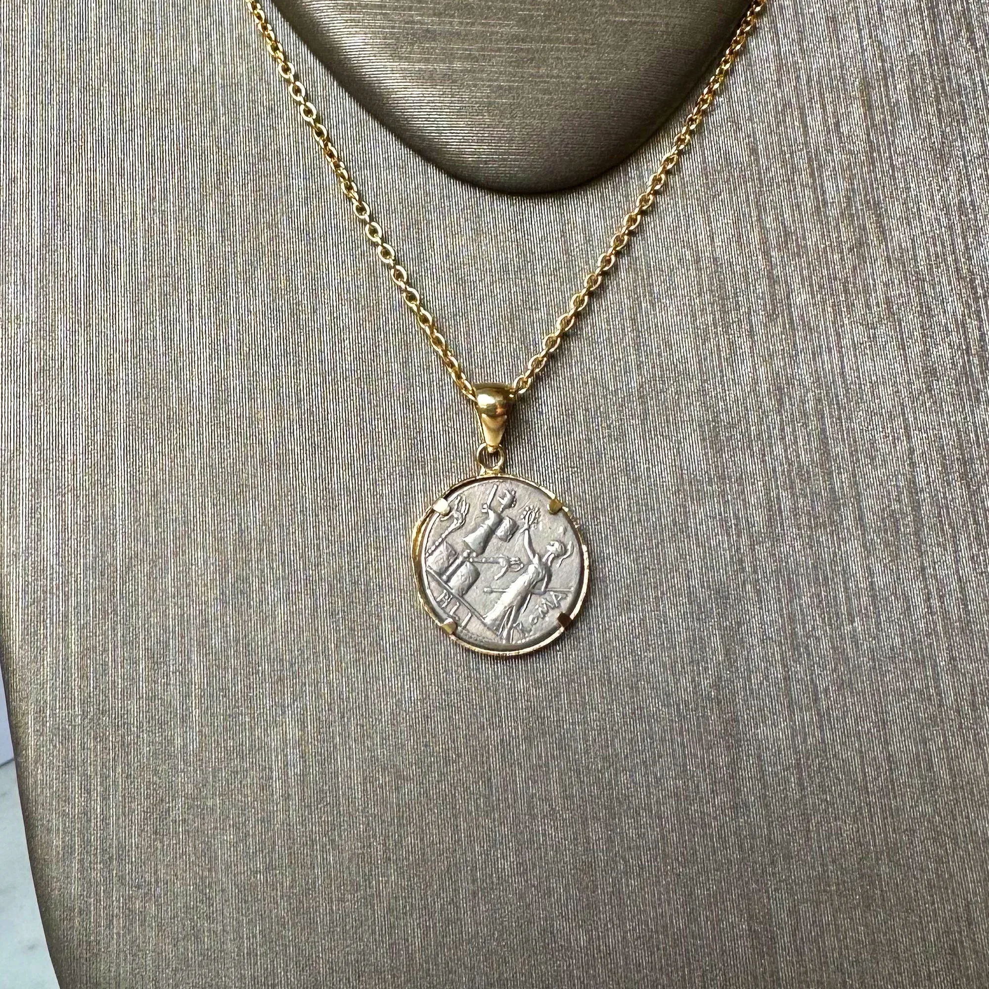 GOD JANUS Genuine Ancient Roman Coin 120 BC 18Kt Gold Pendant