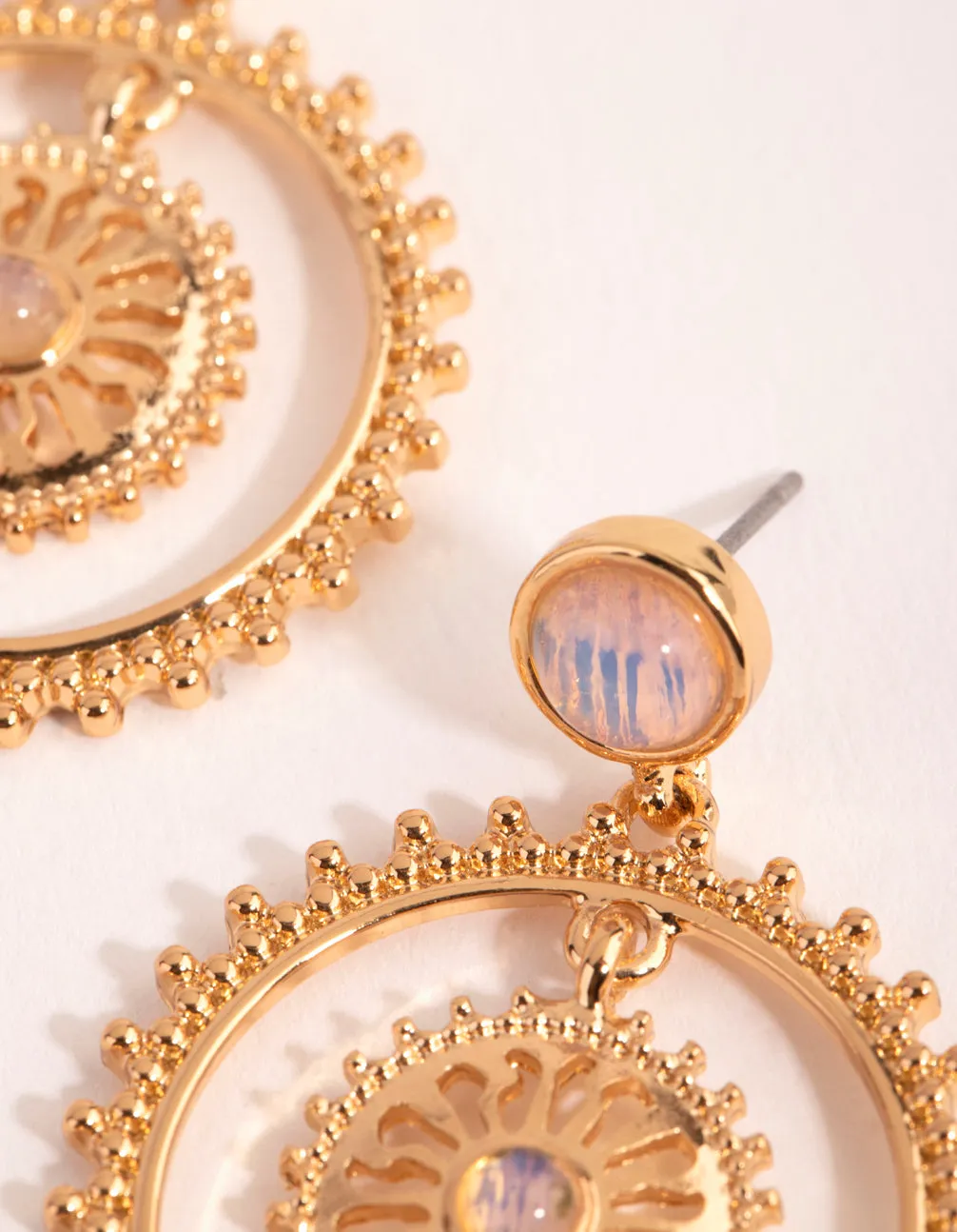 Gold Etched Sun Drop Earrings
