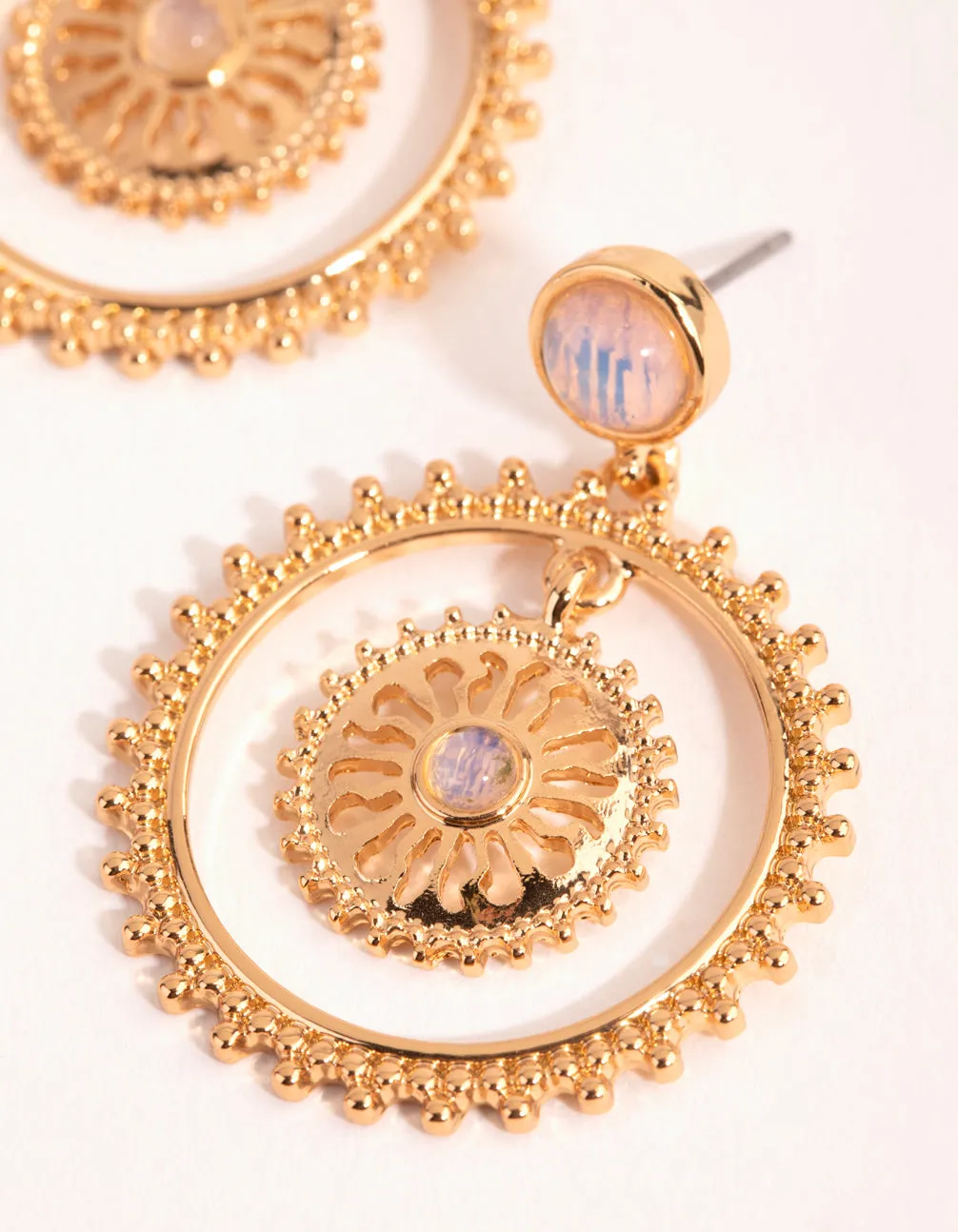 Gold Etched Sun Drop Earrings