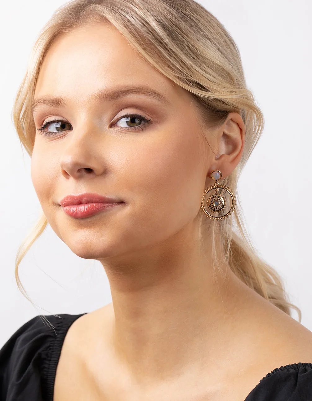 Gold Etched Sun Drop Earrings