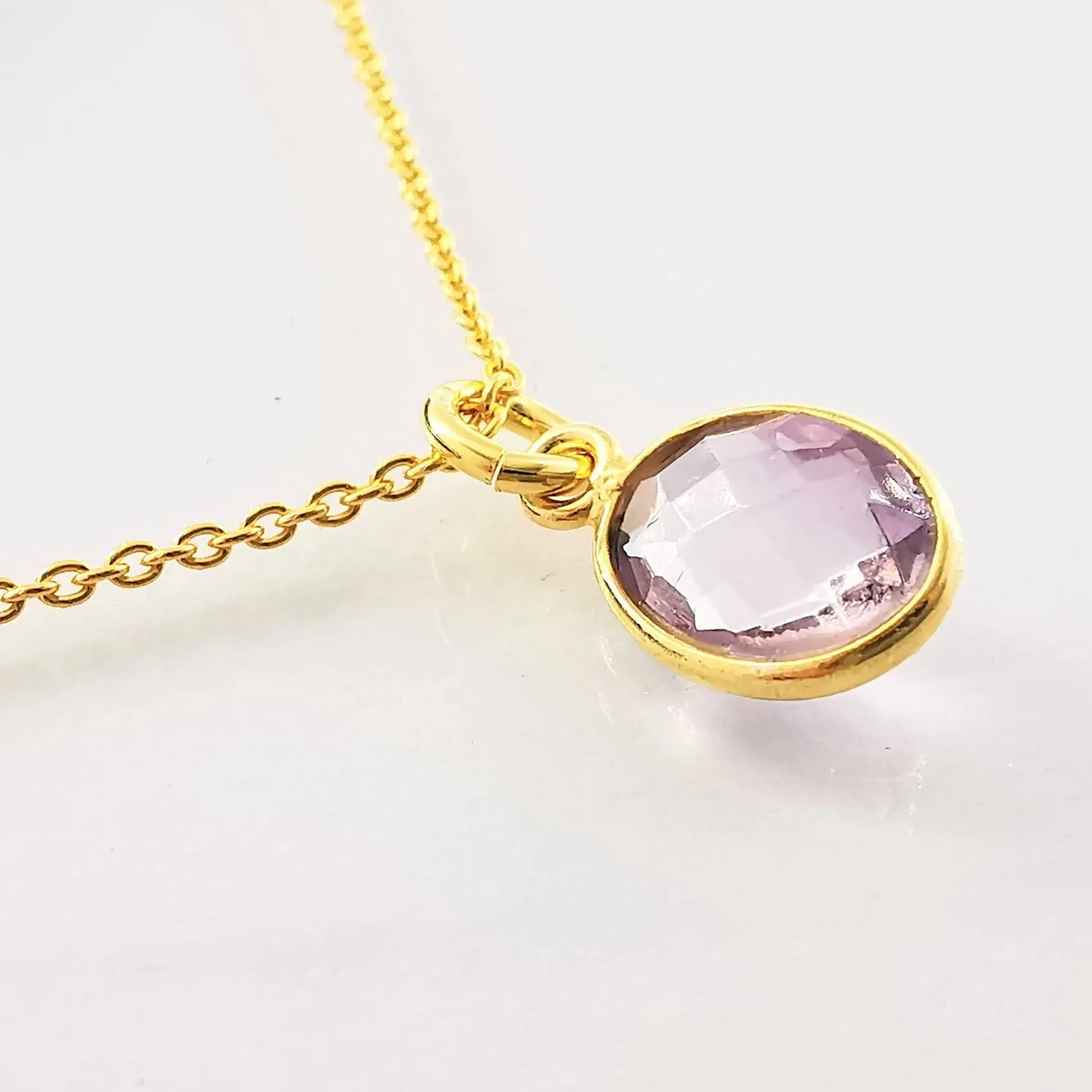 Gold Pink Amethyst Pendant Necklace