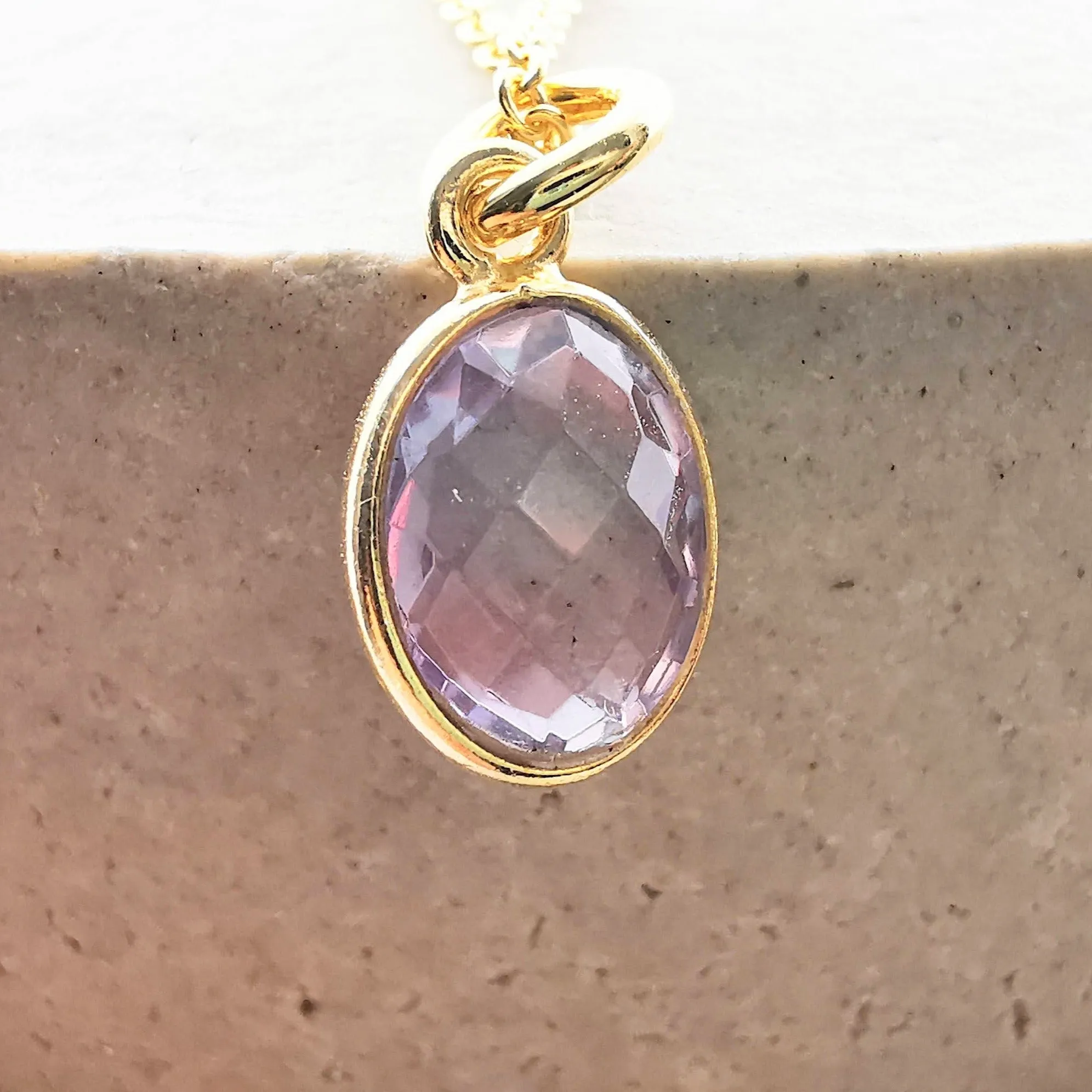 Gold Pink Amethyst Pendant Necklace