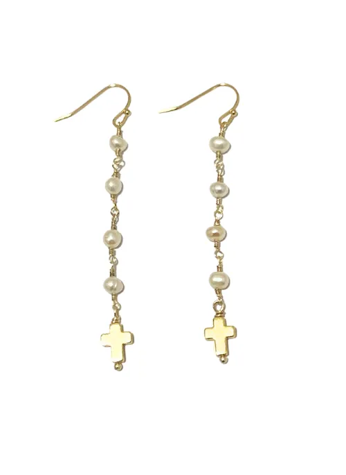 Gracie Pearl Cross Earrings