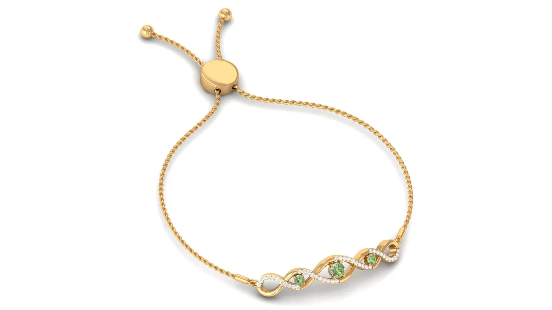 Green Sapphire and Diamond Infinity Bolo Bracelet