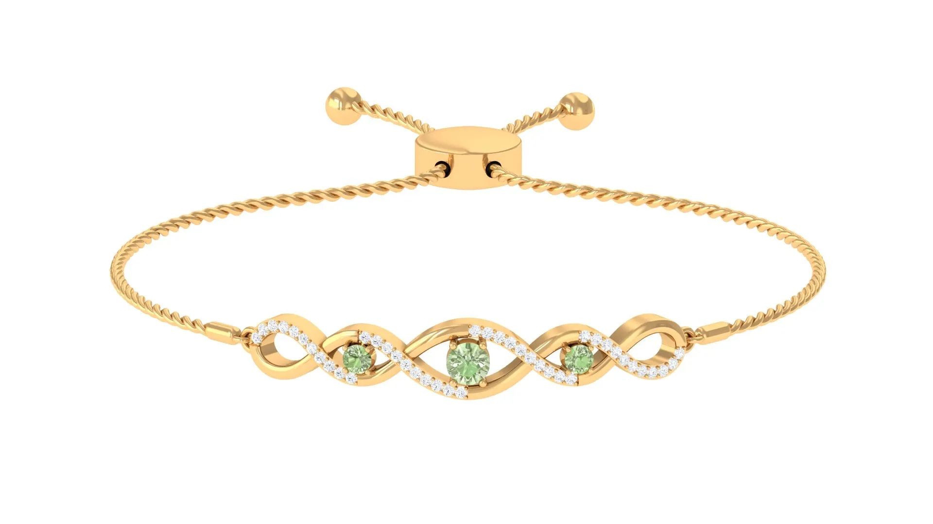 Green Sapphire and Diamond Infinity Bolo Bracelet