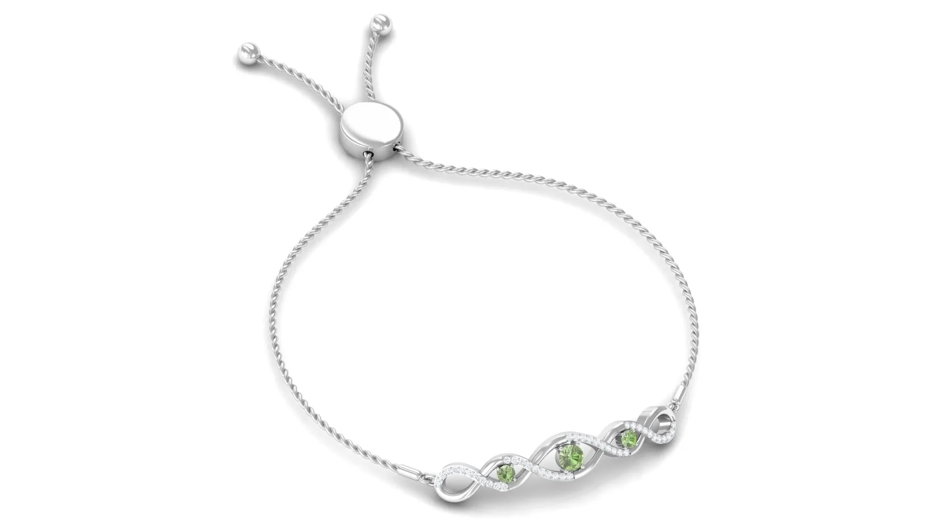 Green Sapphire and Diamond Infinity Bolo Bracelet