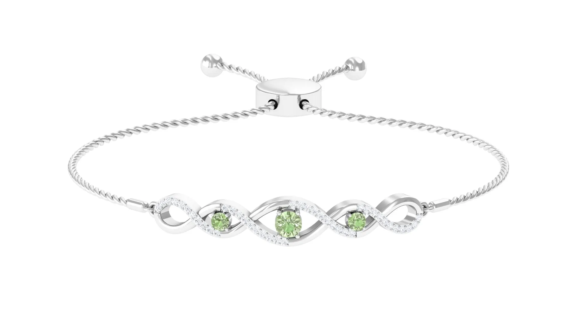 Green Sapphire and Diamond Infinity Bolo Bracelet