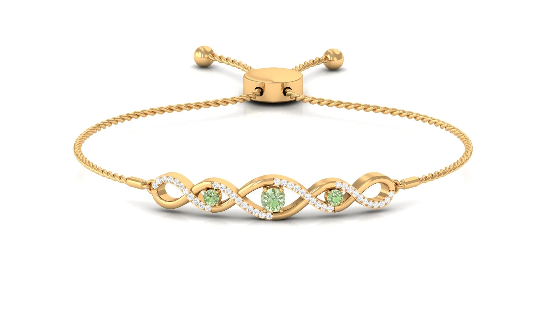 Green Sapphire and Diamond Infinity Bolo Bracelet