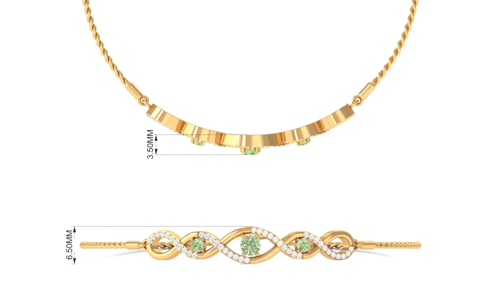 Green Sapphire and Diamond Infinity Bolo Bracelet