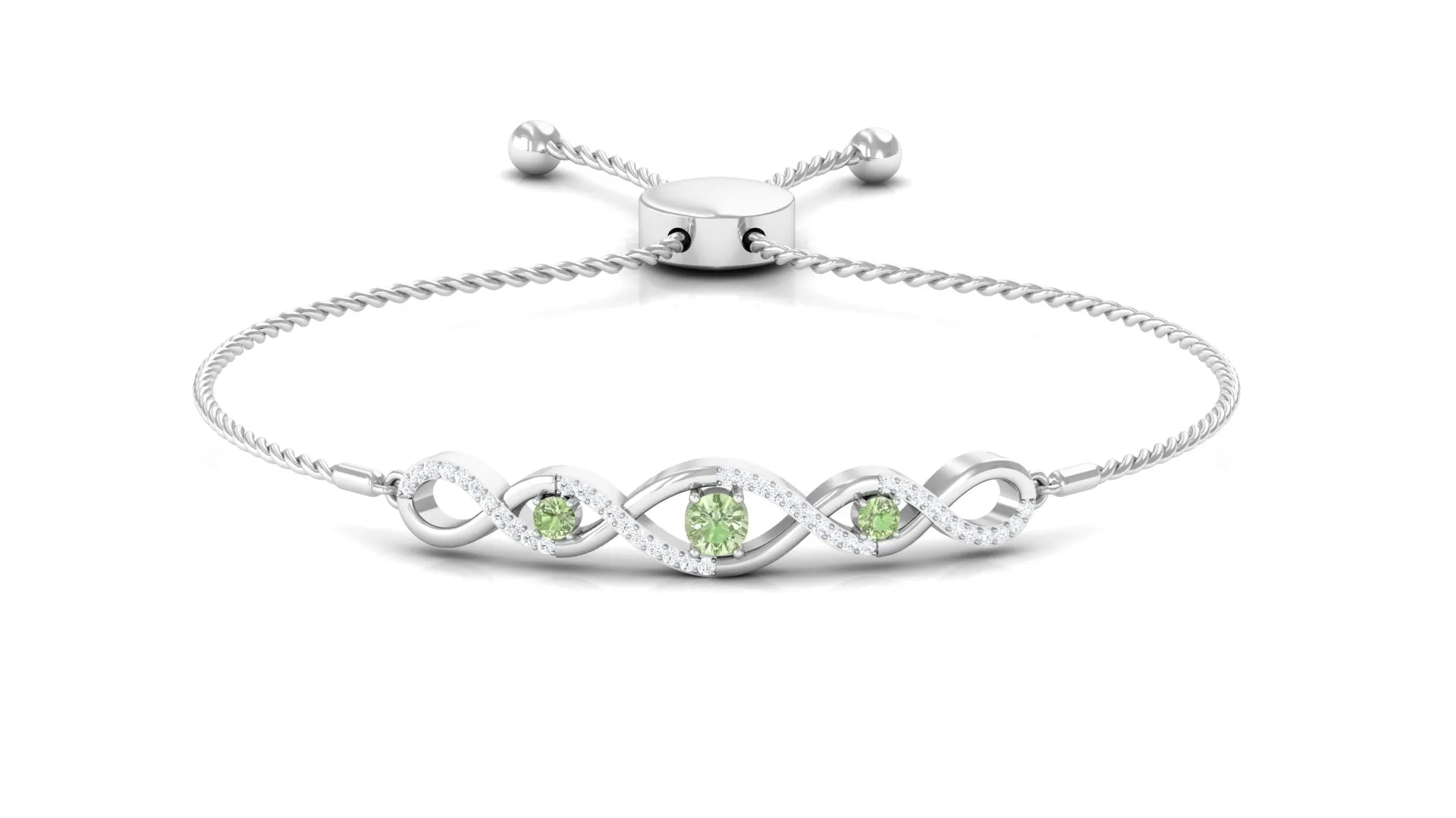 Green Sapphire and Diamond Infinity Bolo Bracelet