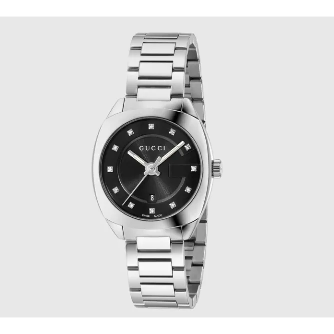 Gucci GG2570 Stainless Steel Black Dial Diamonds 29mm Quartz