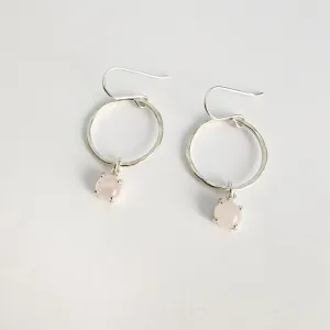 Hammered Circle Gemstone Earrings in Sterling Silver