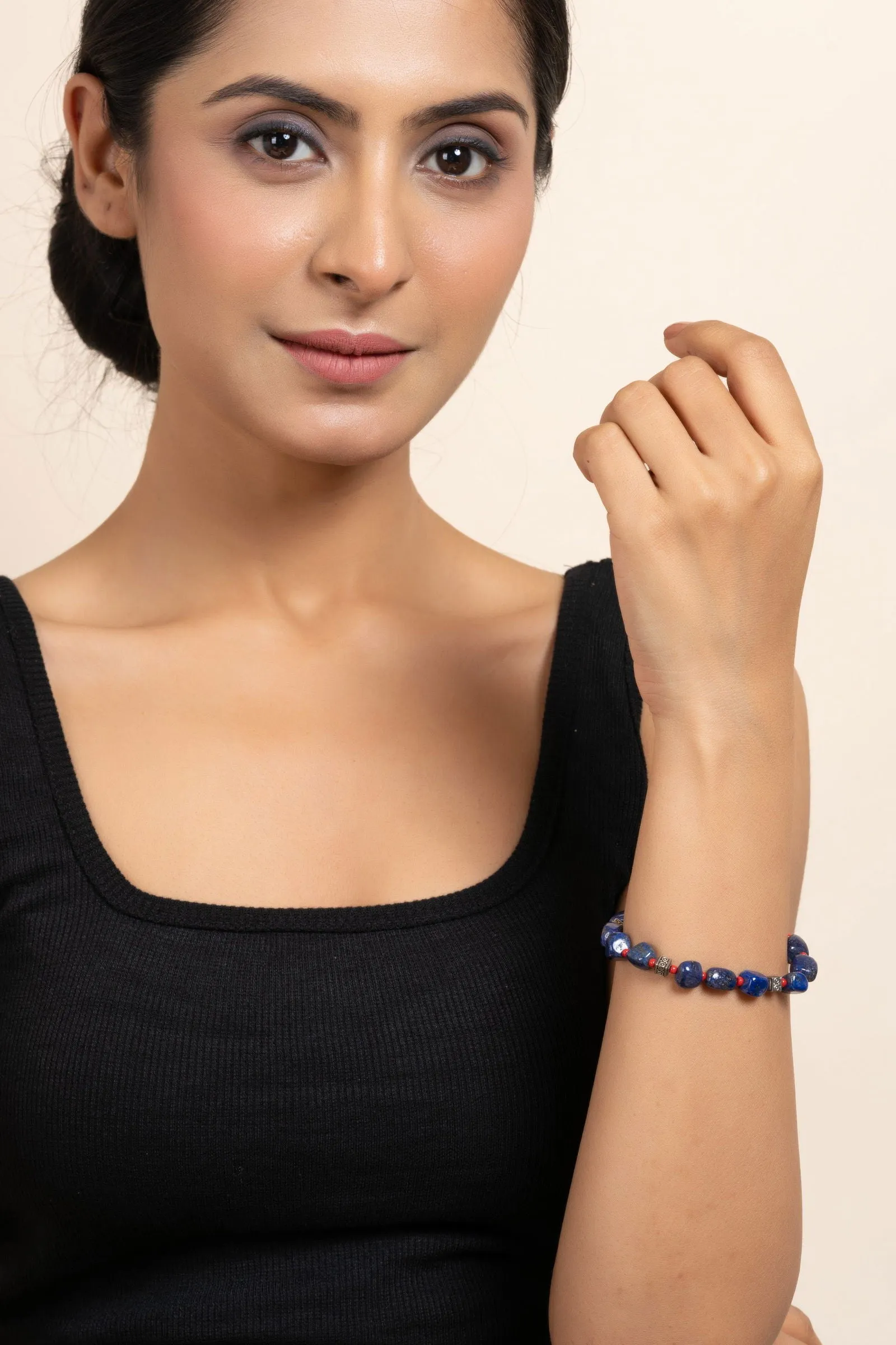 Handmade Lapis Lazuli Bracelet with Adjustable Chain – Unique Semi Precious Stone Jewelry