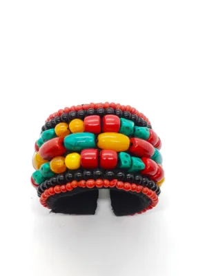Handstitched Turquoise/coral/Amber Cuff Bracelet Gemstone Bracelet
