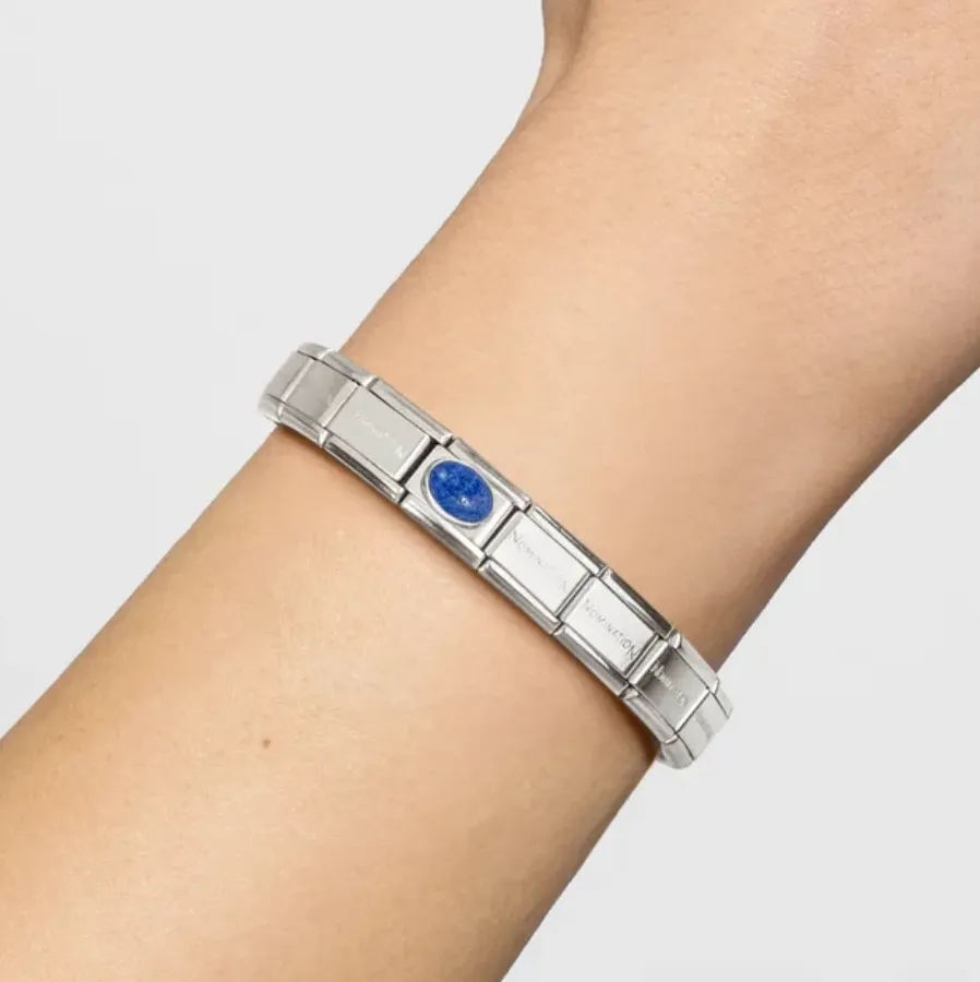 Hard Stone - Oval Lapis Lazuli Stone Silver Charm
