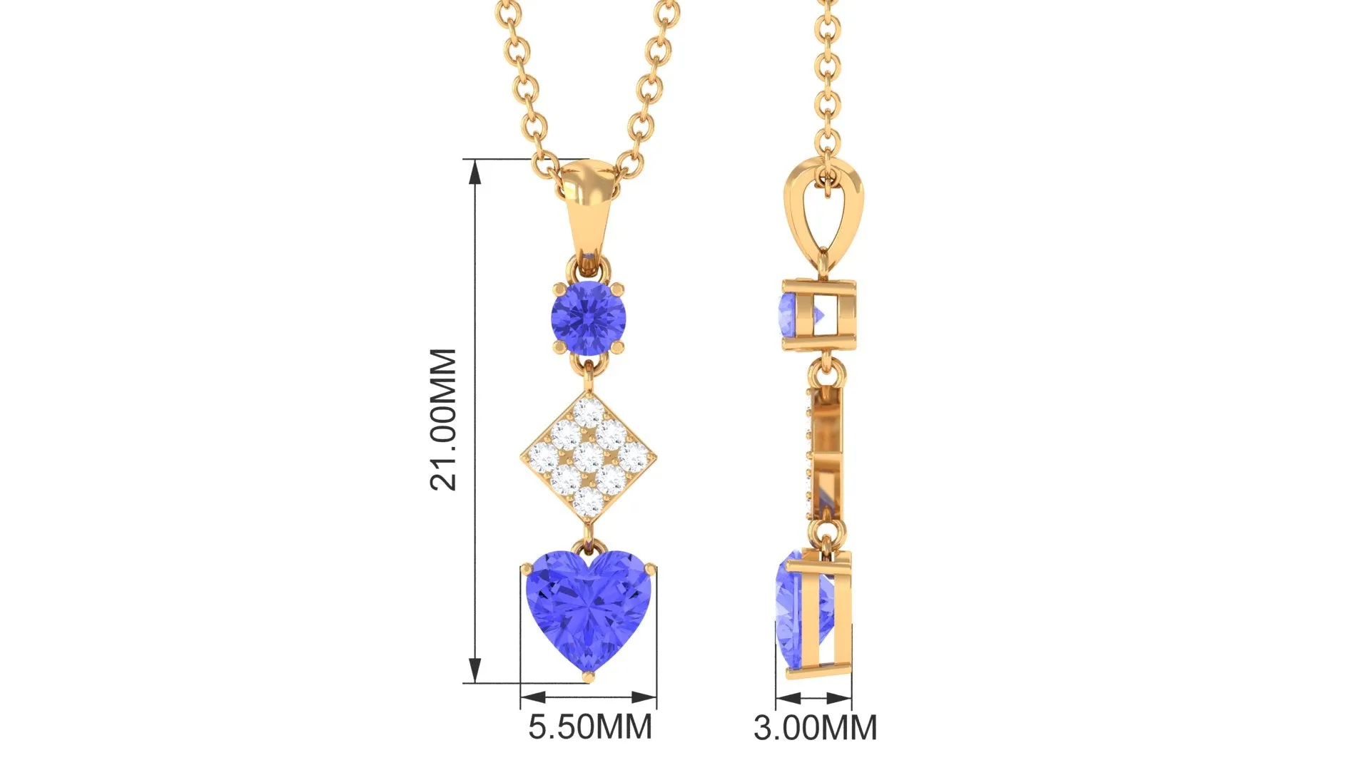 Heart and Round Shape Tanzanite and Diamond Dangle Pendant