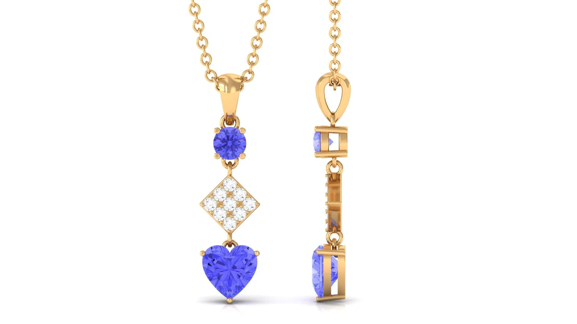 Heart and Round Shape Tanzanite and Diamond Dangle Pendant