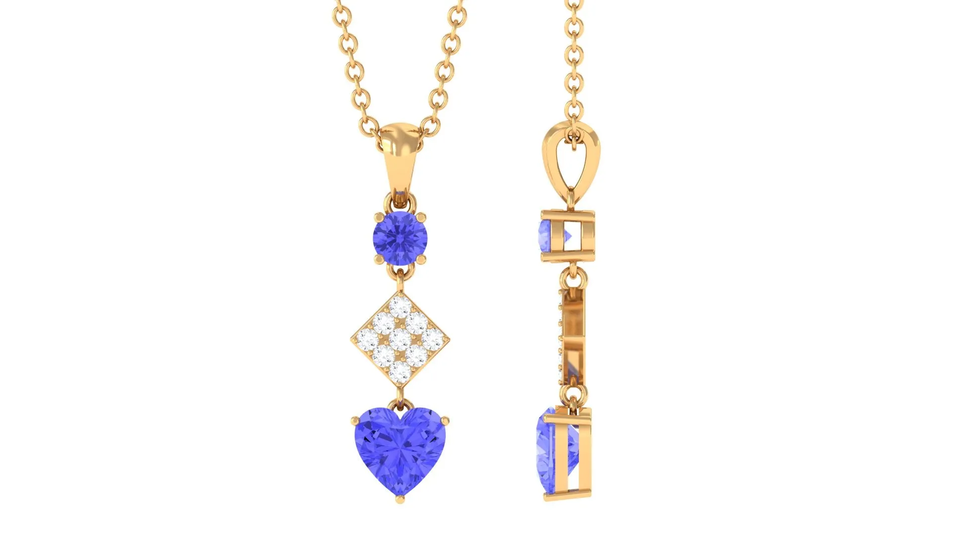 Heart and Round Shape Tanzanite and Diamond Dangle Pendant