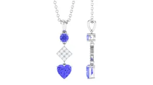 Heart and Round Shape Tanzanite and Diamond Dangle Pendant