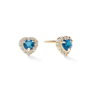Heart Gemstone Halo Studs Blue Zircon